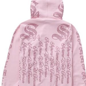 supreme rhinestone zip up hooded sweatshirt